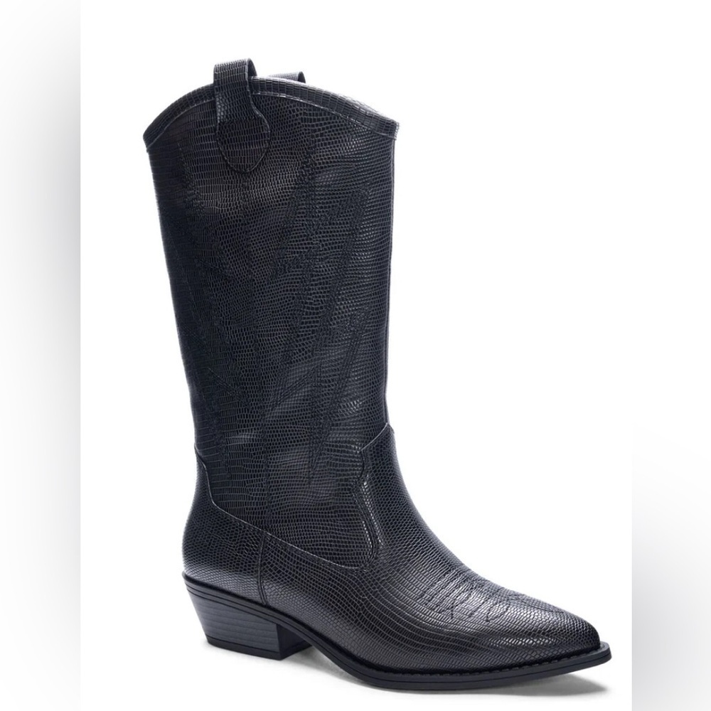Dirty Laundry Josea Textured Black Heeled Boots Western Mid Calf. New, in box